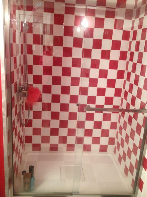 The shower from a 50\'s themed bathroom renovation