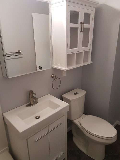 White furniture and cabinets for a bathroom renovation project