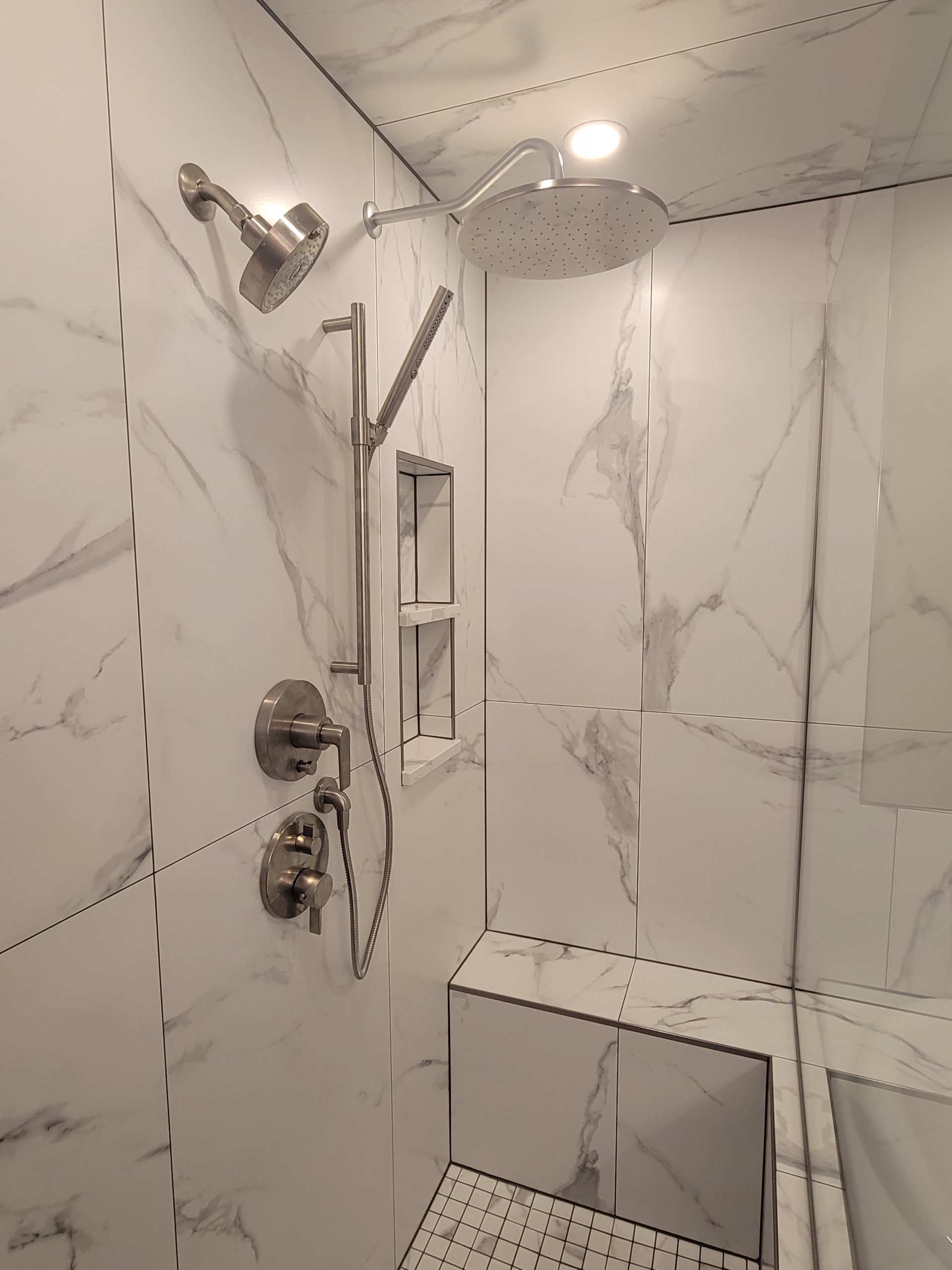 marble white tile bathroom